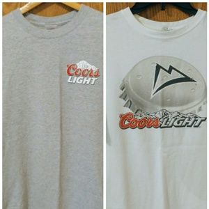 Two COORS LIGHT Beer Tee Shirts Grey & White Med